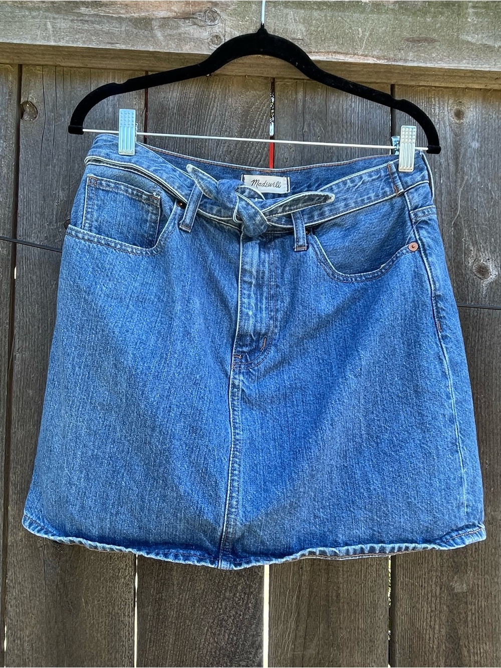 Madewell Medium Blue Denim Mini Skirt with Tie Belt